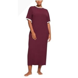 SKIMS Dress Women Large Maroon Soft Lounge Ringer Tee Maxi Sleep Shirt NWT